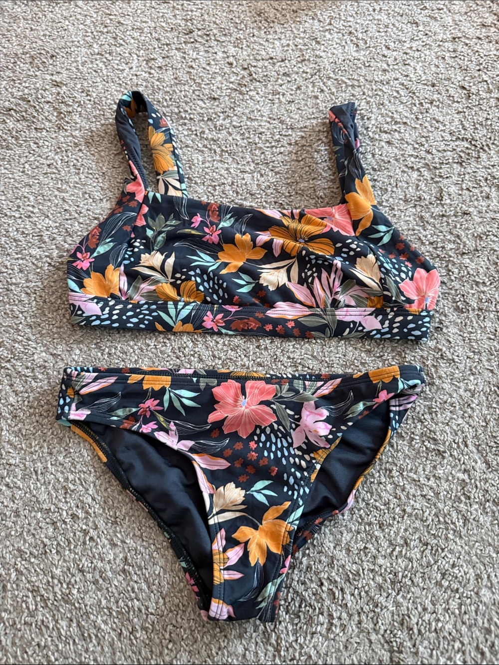 Women's Black Floral Bikini Set - Tropical Print Swimwear